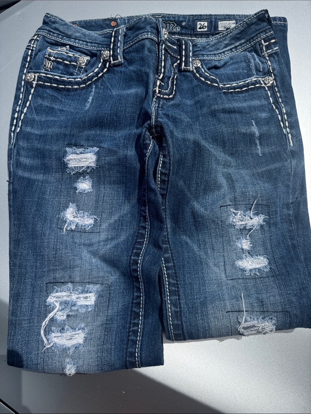 Distressed Dark Blue Women's Jeans - Size 26